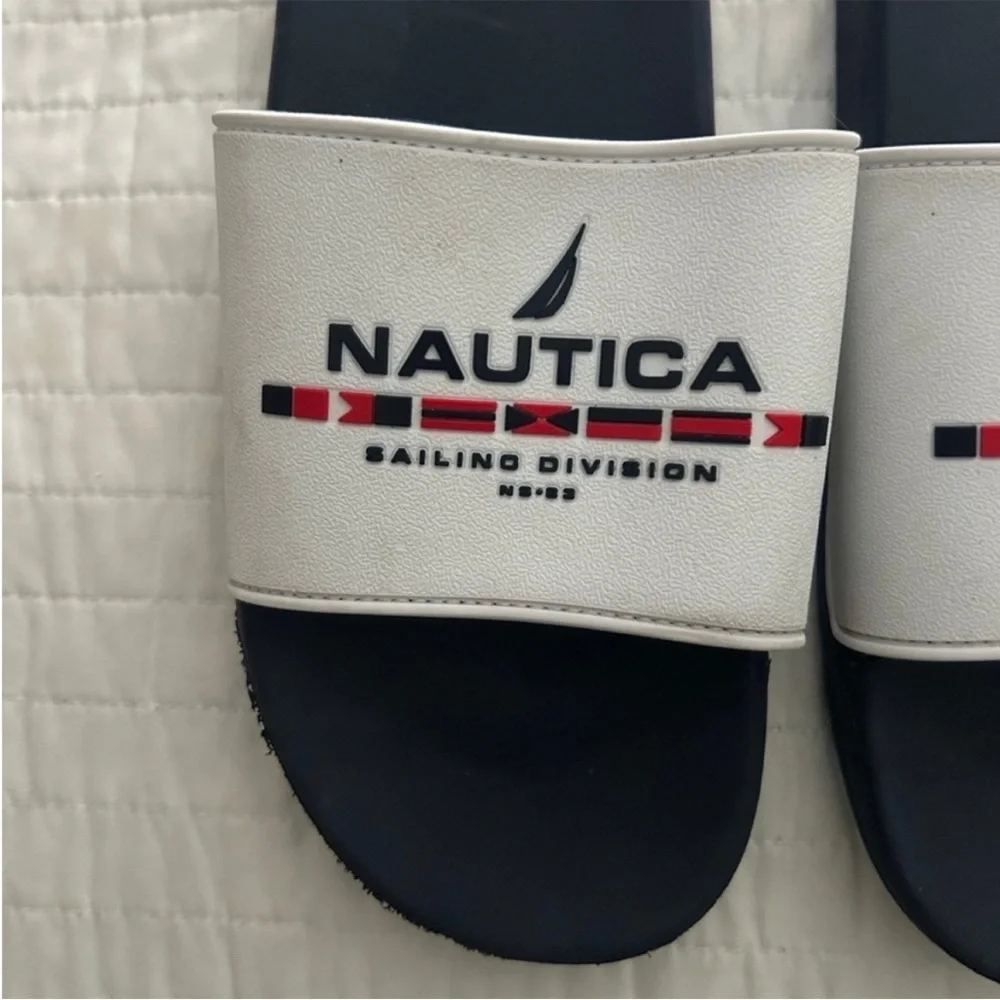Nautica Men's Black and Cream Slide Sandals